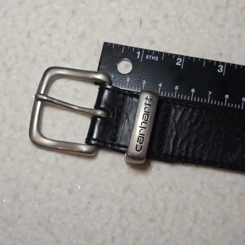 Carhartt Mens Black Leather Belt Silver Buckle Workwear Casual